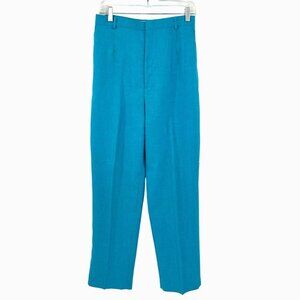 VINTAGE HAGGAR REFLECTIONS TURQUOISE BLUE LINEN LOOK HIGH WAIST PANTS - 14